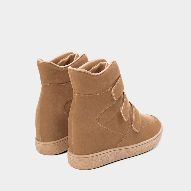 Tênis Sneaker Feminino Quiz Cano Alto Camurça Bege