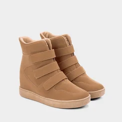 Tênis Sneaker Feminino Quiz Cano Alto Camurça Bege