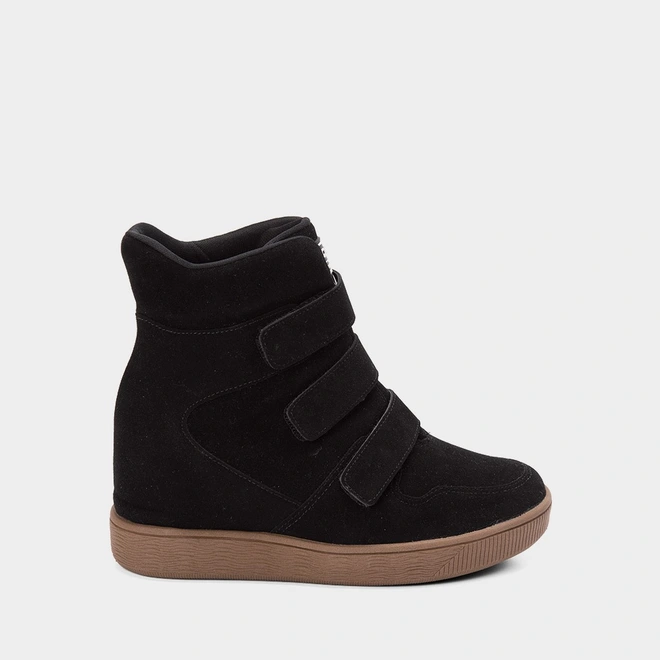 Tênis Sneaker Feminino Quiz Cano Alto Camurça Preto