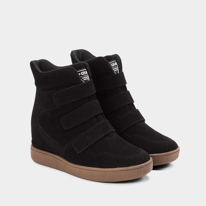 Tênis Sneaker Feminino Quiz Cano Alto Camurça Preto
