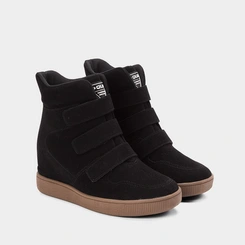 Tênis Sneaker Feminino Quiz Cano Alto Camurça Preto