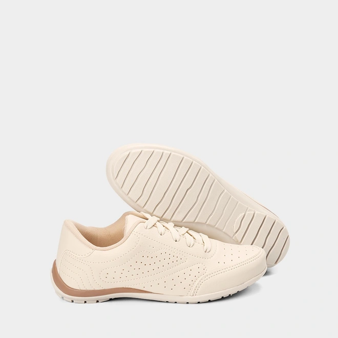 Tênis Casual Feminino Gabriela Detalhe Perfuros Bege