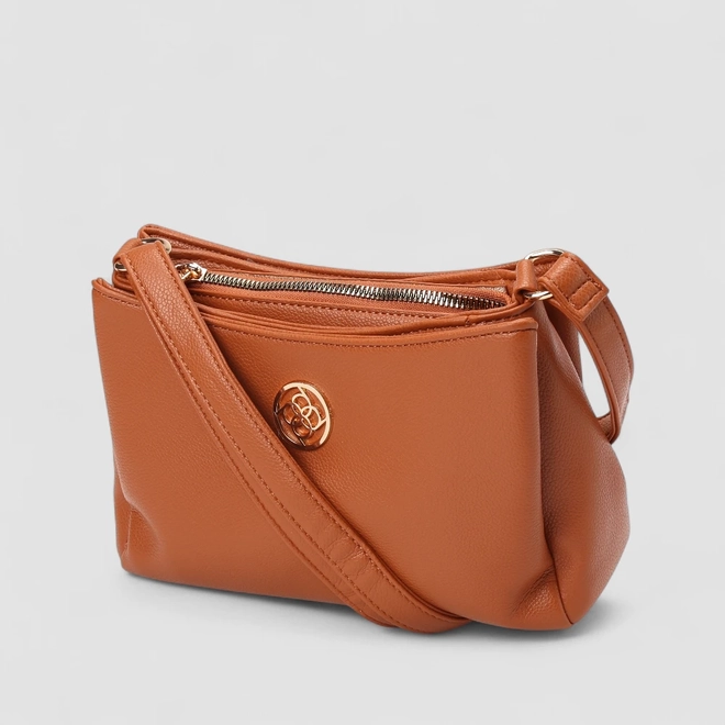 Bolsa Transversal Penélope Média Detalhe Divisórias Caramelo