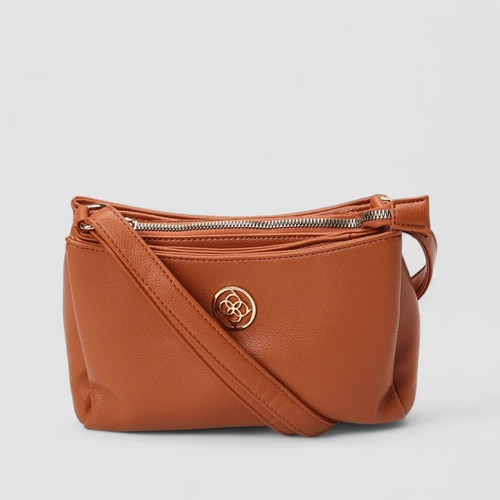 Bolsa Transversal Penélope Média Detalhe Divisórias Caramelo
