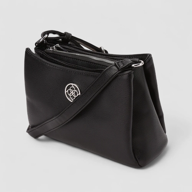 Bolsa Transversal Penélope Média Detalhe Divisórias Preto