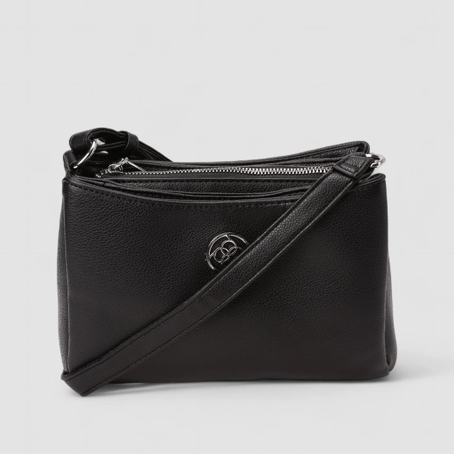 Bolsa Transversal Penélope Média Detalhe Divisórias Preto