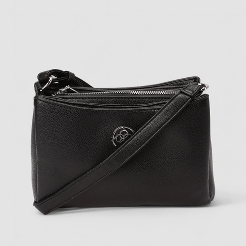Bolsa Transversal Penélope Média Detalhe Divisórias Preto