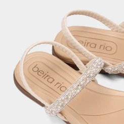 Sandália Rasteira Feminina Beira Rio Detalhe Strass & Pérola Off White