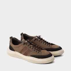 Tênis Casual Masculino Democrata Original Couro Marrom & Preto