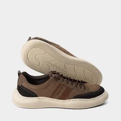 Tênis Casual Masculino Democrata Original Couro Marrom & Preto