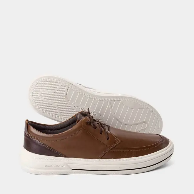 Tênis Casual Masculino Democrata Couro Clay Original Marrom