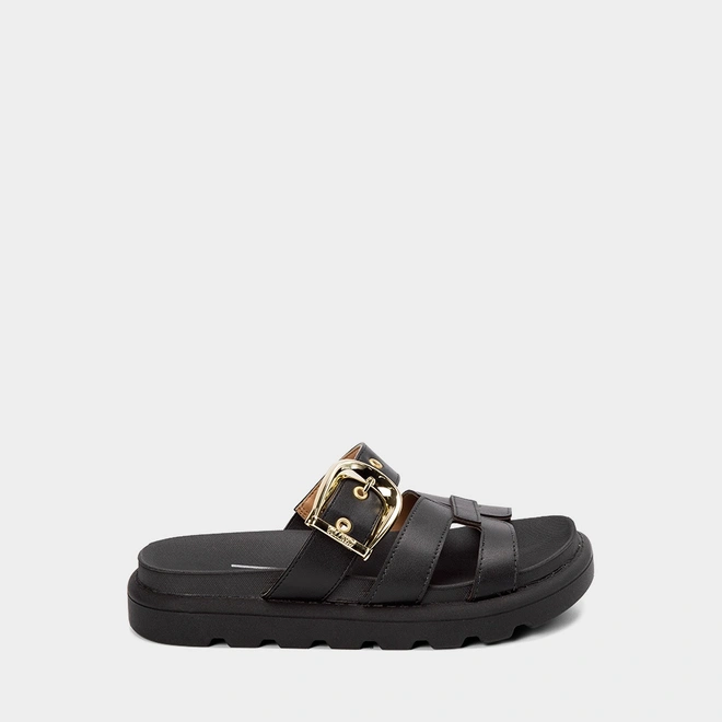 Tamanco Flatform Tratorado Vizzano Feminino Detalhe Fivela Preto
