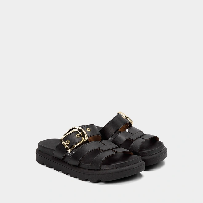 Tamanco Flatform Tratorado Vizzano Feminino Detalhe Fivela Preto