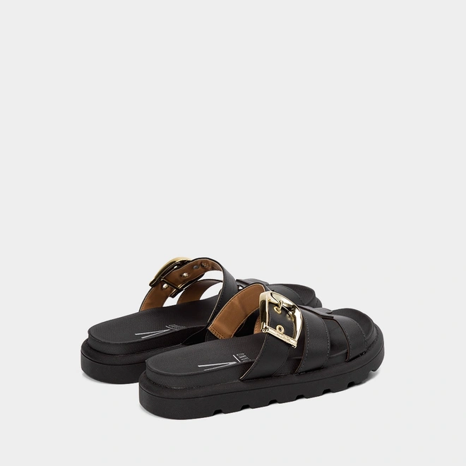 Tamanco Flatform Tratorado Vizzano Feminino Detalhe Fivela Preto