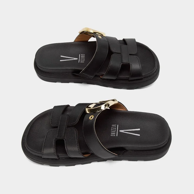 Tamanco Flatform Tratorado Vizzano Feminino Detalhe Fivela Preto