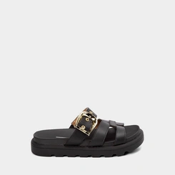 Tamanco Flatform Tratorado Vizzano Feminino Detalhe Fivela Preto