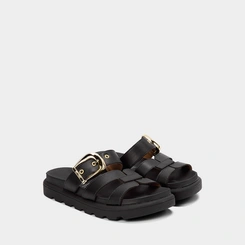 Tamanco Flatform Tratorado Vizzano Feminino Detalhe Fivela Preto