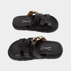 Tamanco Flatform Tratorado Vizzano Feminino Detalhe Fivela Preto