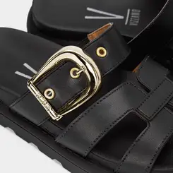 Tamanco Flatform Tratorado Vizzano Feminino Detalhe Fivela Preto