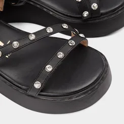 Sandália Plataforma Vizzano Tiras Detalhe Pedraria Preto