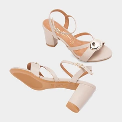 Sandália Salto Grosso Médio Vizzano Enfeite Bold Cinza