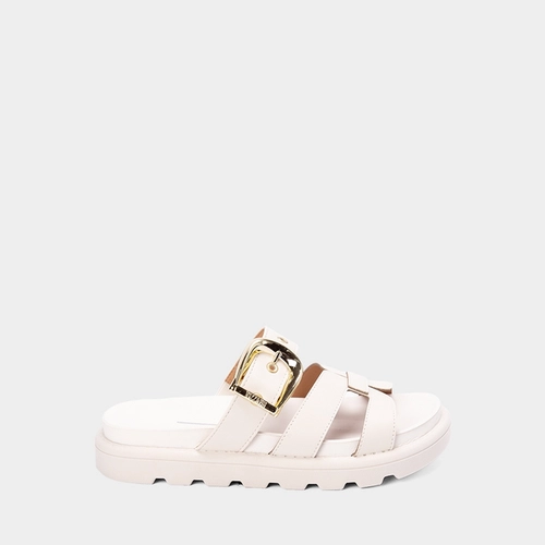 Tamanco Flatform Tratorado Vizzano Feminino Detalhe Fivela Off White