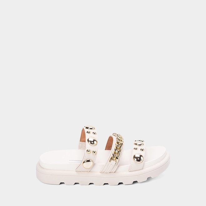 Tamanco Feminino Vizzano Original Tiras Detalhe Esferas & Corrente Off White