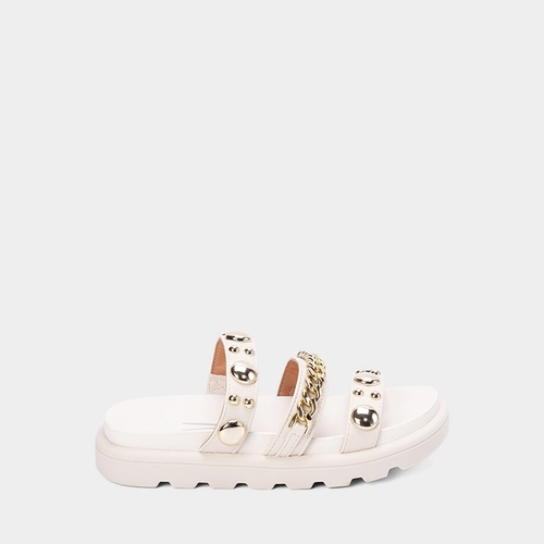 Tamanco Flat Vizzano Tiras Detalhe Rebite & Corrente Off White