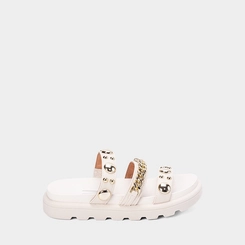Tamanco Feminino Vizzano Original Tiras Detalhe Esferas & Corrente Off White
