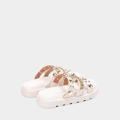 Tamanco Feminino Vizzano Original Tiras Detalhe Esferas & Corrente Off White