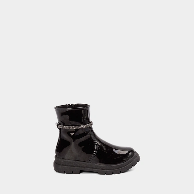 Bota Coturno Infantil Mini Sua Cia Verniz Preto Detalhe Glitter