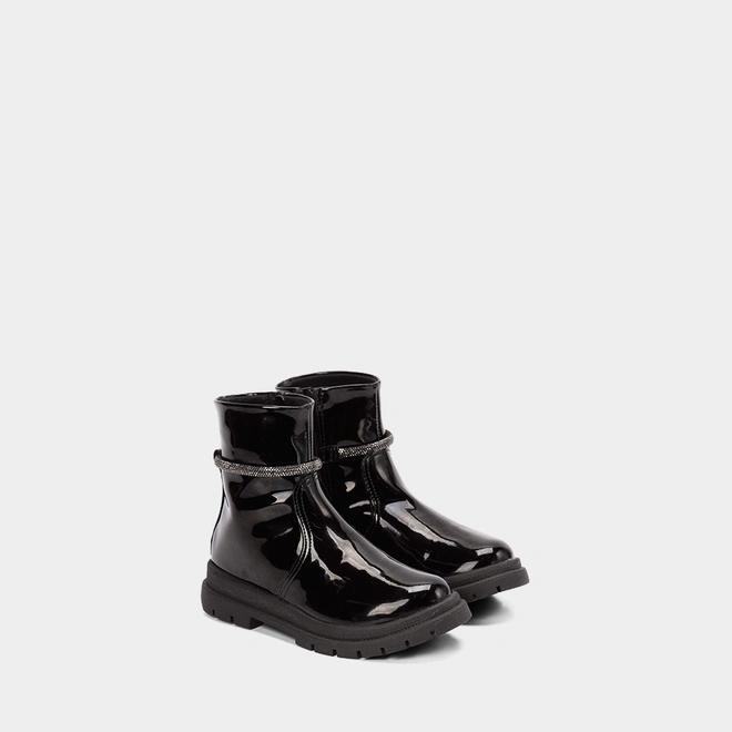 Bota Coturno Infantil Mini Sua Cia Verniz Preto Detalhe Glitter