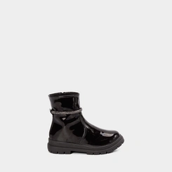 Bota Coturno Infantil Mini Sua Cia Verniz Preto Detalhe Glitter