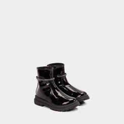 Bota Coturno Infantil Mini Sua Cia Verniz Preto Detalhe Glitter
