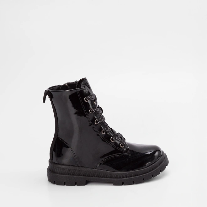 Bota Coturno Infantil Mini Sua Cia Verniz Lurex Preto
