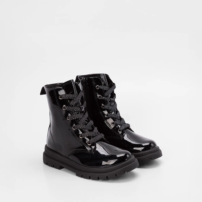 Bota Coturno Infantil Mini Sua Cia Verniz Lurex Preto