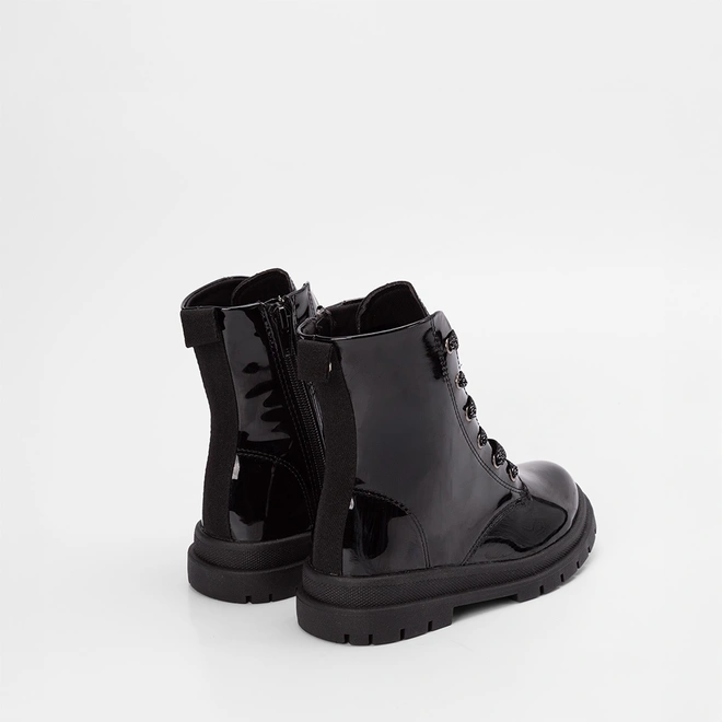 Bota Coturno Infantil Mini Sua Cia Verniz Lurex Preto