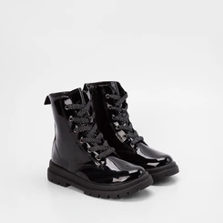 Bota Coturno Infantil Mini Sua Cia Verniz Lurex Preto