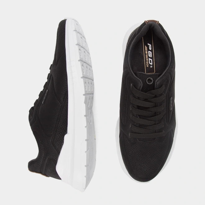 Tênis Casual Masculino Pegada Couro Preto