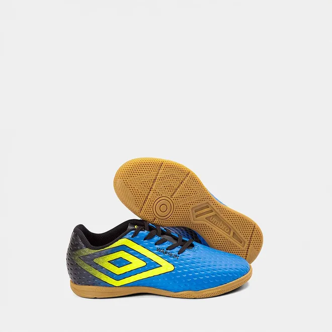 Chuteira Futsal Infantil Umbro Warskin Indoor Azul & Amarelo
