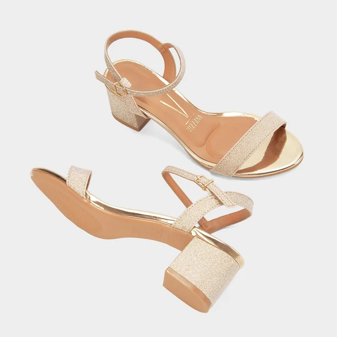 Sandália Feminina Vizzano Salto Bloco Tiras Pespontos Lurex Ouro