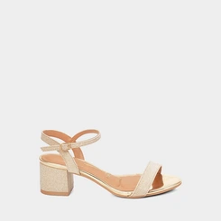 Sandália Feminina Vizzano Salto Bloco Tiras Pespontos Lurex Ouro