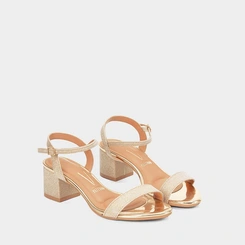 Sandália Feminina Vizzano Salto Bloco Tiras Pespontos Lurex Ouro
