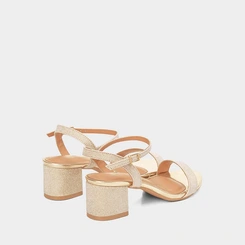 Sandália Feminina Vizzano Salto Bloco Tiras Pespontos Lurex Ouro