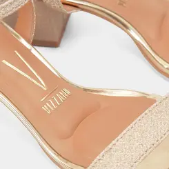 Sandália Feminina Vizzano Salto Bloco Tiras Pespontos Lurex Ouro