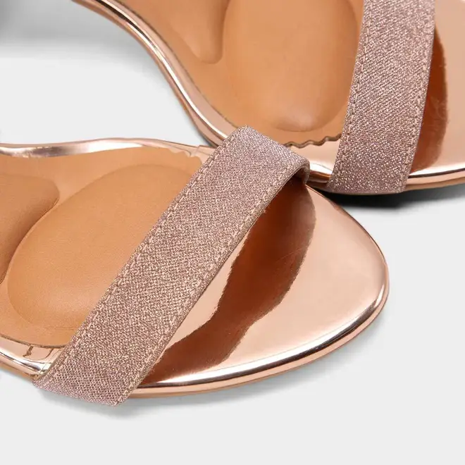 Sandália Feminina Vizzano Salto Bloco Médio  Lurex Metalizado Rose Gold