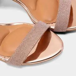 Sandália Feminina Vizzano Salto Bloco Médio  Lurex Metalizado Rose Gold