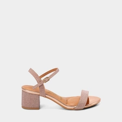 Sandália Feminina Vizzano Salto Bloco Médio  Lurex Metalizado Rose Gold