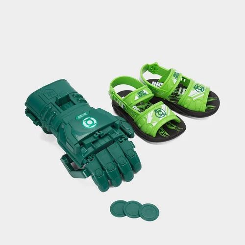 Sandália Infantil Grendene Kids Liga Da Justiça + Brinde Lançador Green Lantern Verde & Preto