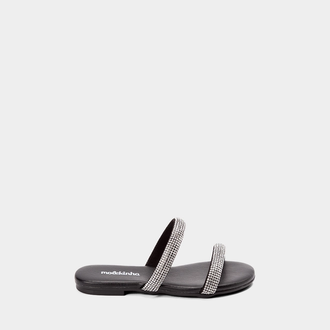 Rasteira Infantil Molekinha Tiras Strass Preto